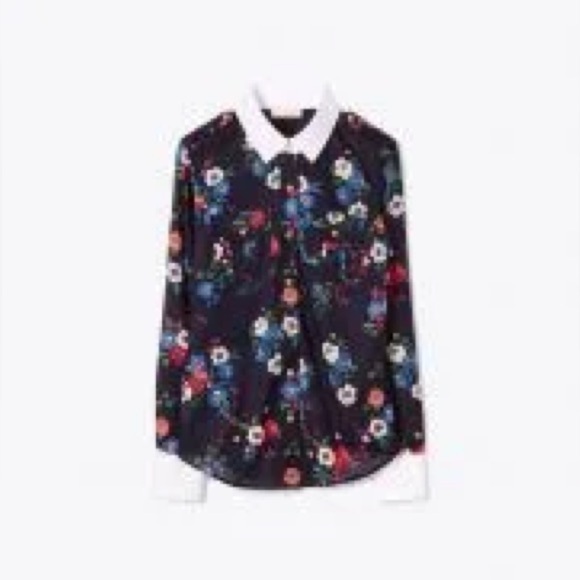 TORY BURCH Pansy Floral Print Button Down Shirt Contrast Collar - Picture 4 of 9